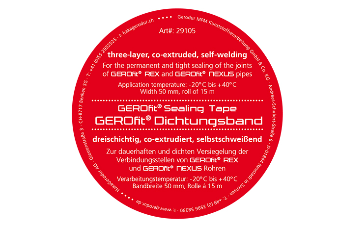 Gerodur GEROfit® Dichtungsband, für eine wasserdichte Nachumhüllung des abgemantelten Schweißnahtbereiches von GEROfit® REX und GEROfit® NEXUS Druckrohren