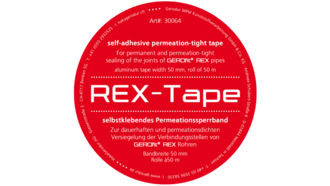 Gerodur REX Tape®, self-adhesive permeation barrier tape for the professional addition of the diffusion barrier at joints of GEROfit® REX pressure pipes.