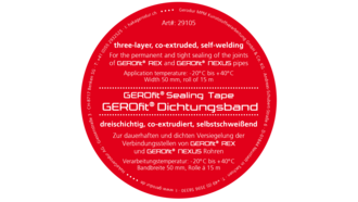 Gerodur GEROfit® sealing tape, for a watertight secondary coating of the stripped weld seam area of GEROfit® REX and GEROfit® NEXUS pressure pipes.