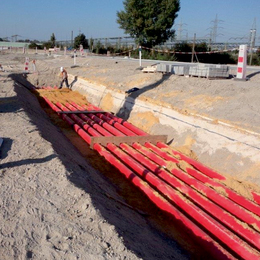 LHT® E-Power Schutzrohr BASF Ludwigshafen Mehrstufige Trassenverlegung Sandbettung