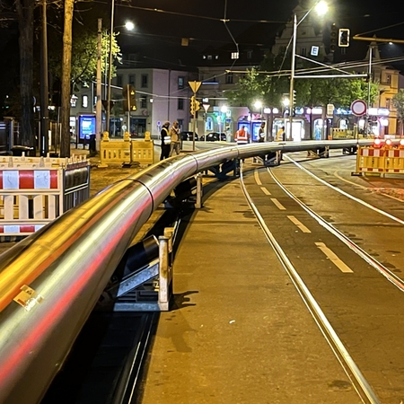 EMDS Kabeltrasse neue 110 kV - Leitungen zum Umspannwerk Leipzig I (Thekla) Rollenböcke Nachverlegung verkehrsschonend