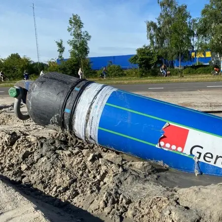 GEROfit® REX Barrier pipe Diffusionsdichtes Trinkwasserrohr Spülbohrung Zugkopf Ziehkopf HDD Emskanal Groningen