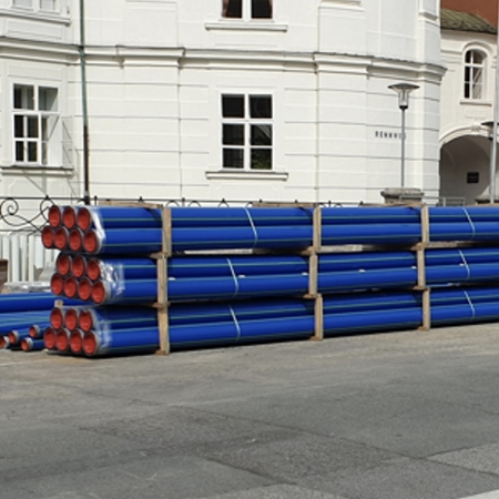 GEROfit® REX Barrier pipe diffusionsdichtes Schutzmantelrohr Trinkwasserversorgung Innsbrucker Altstadt Rohrstapel