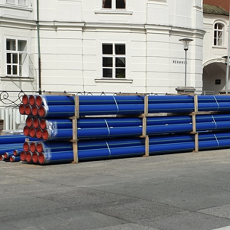 GEROfit® REX Barrier pipe diffusionsdichtes Schutzmantelrohr Trinkwasserversorgung Innsbrucker Altstadt Rohrstapel