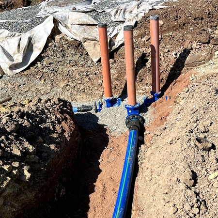 GEROfit® REX - Barrier pipe with tapping valve Neubaugebiet "Am Schwanberg" Rödelsee Wasserversorgungsanlage Sulzfeld Adapter Anschluss Abzweig