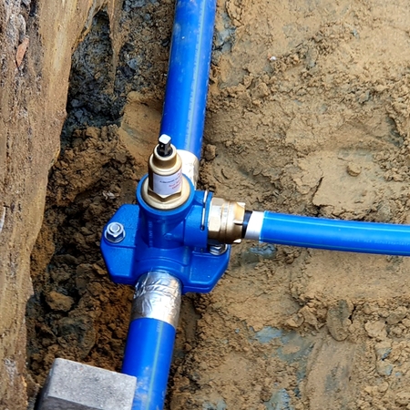 GEROfit® REX Rödelsee Wasserversorgungsanlage Sulzfeld GEROfit® REX Anbohrarmatur mit VLUX-Adapter Diffusionsdichter Hausanschluss Nachumhüllung